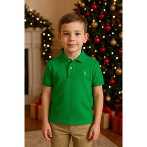 Polo Ralph Lauren Boys Green Short Sleeve Polo Shirt Size 7 Yellow Pony